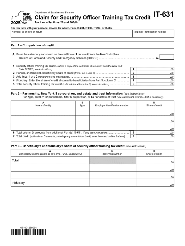 New York Security Officer Training Tax Credit Form it 631