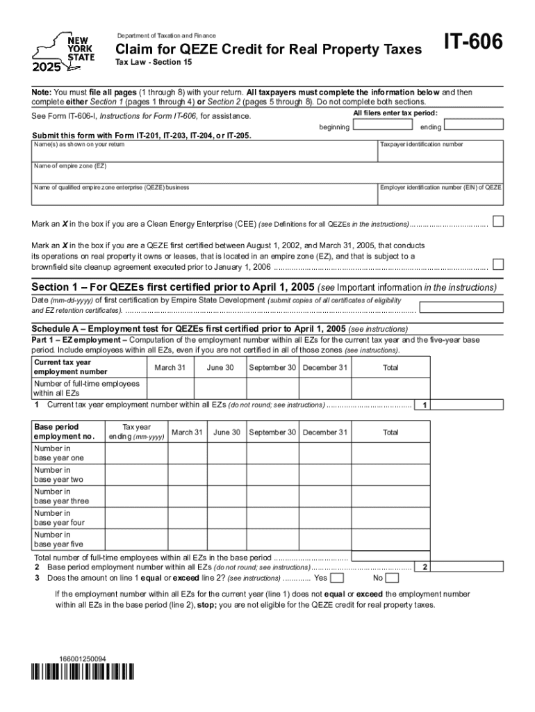 Form it 606 Claim for QEZE Credit for Real Property Taxes Tax Year