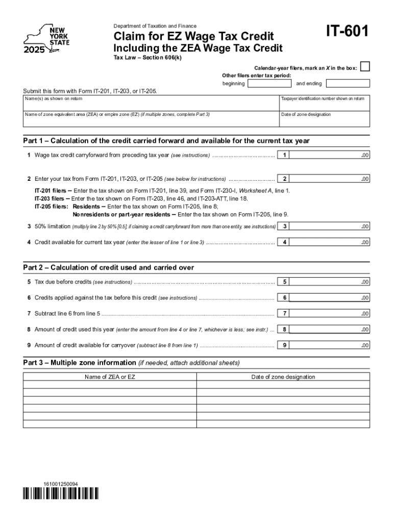 Form it 601 Claim for EZ Wage Tax Credit Tax Year