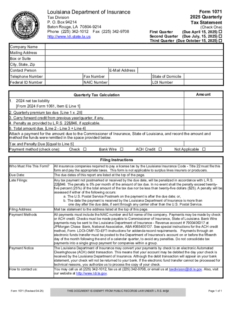 Form 1071 Quarterly Tax Statement