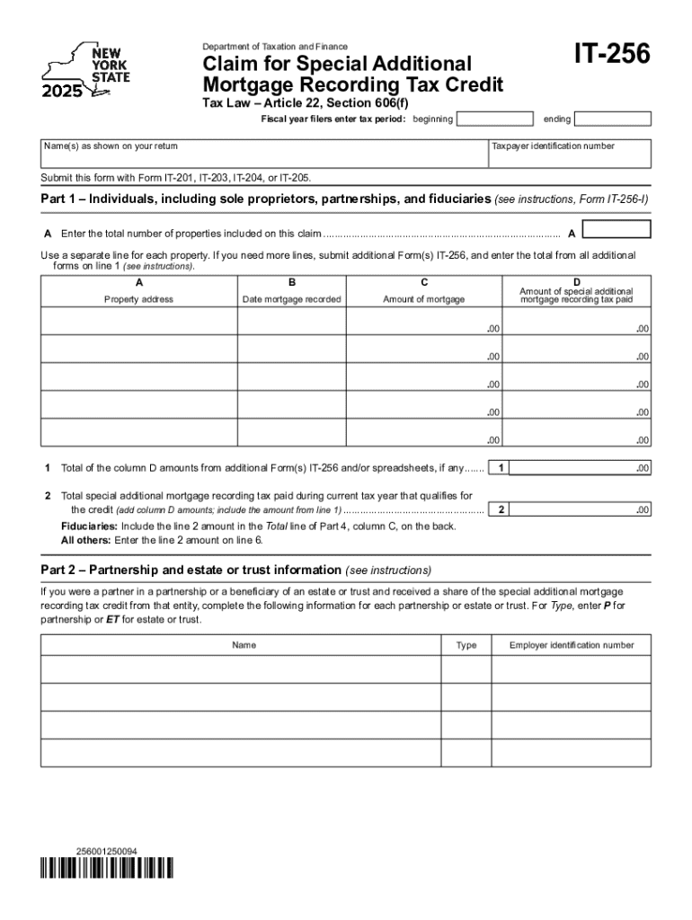 Form it 256 Claim for Special Additional Mortgage Recording Tax Credit Tax Year