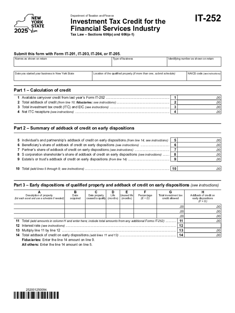 Form it 252 Investment Tax Credit for the Financial