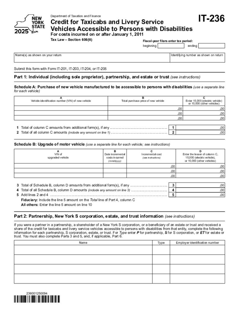 Form it 236 Credit for Taxicabs and Livery Service Vehicles Accessible to Persons with Disabilities Tax Year