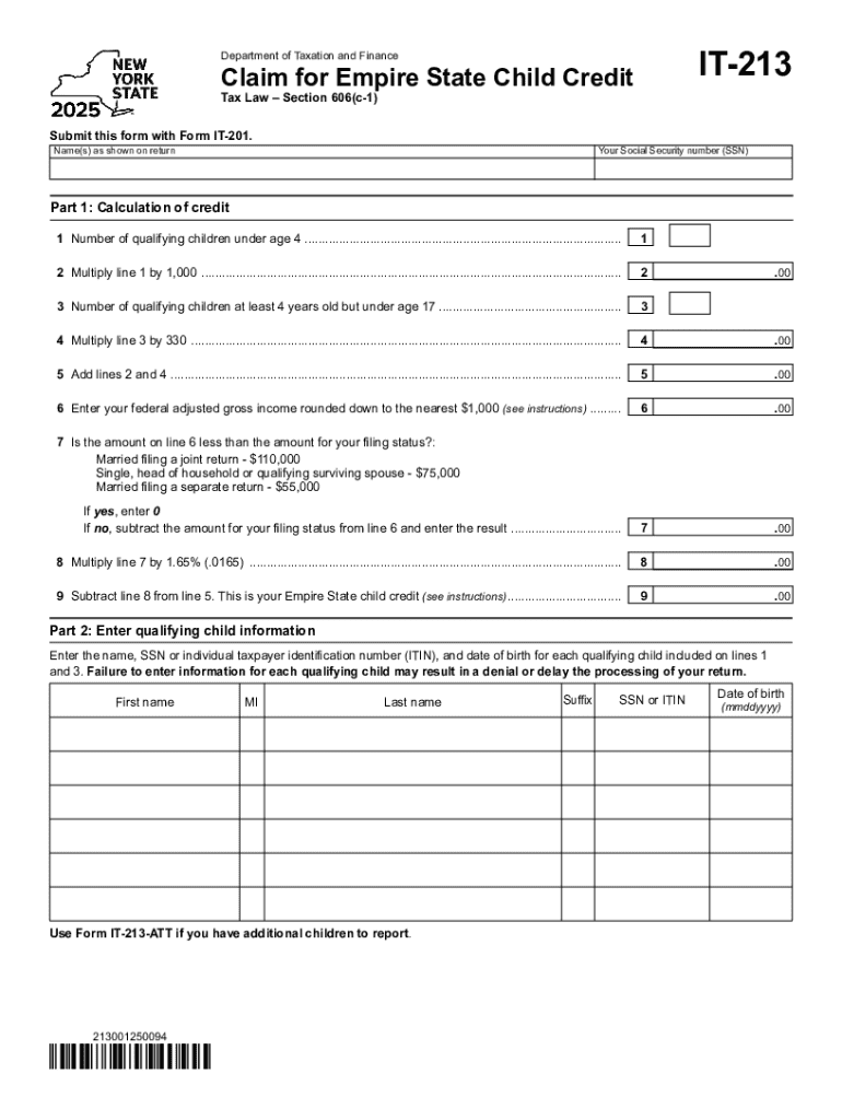 Form it 213 Claim for Empire State Child Credit Tax Year