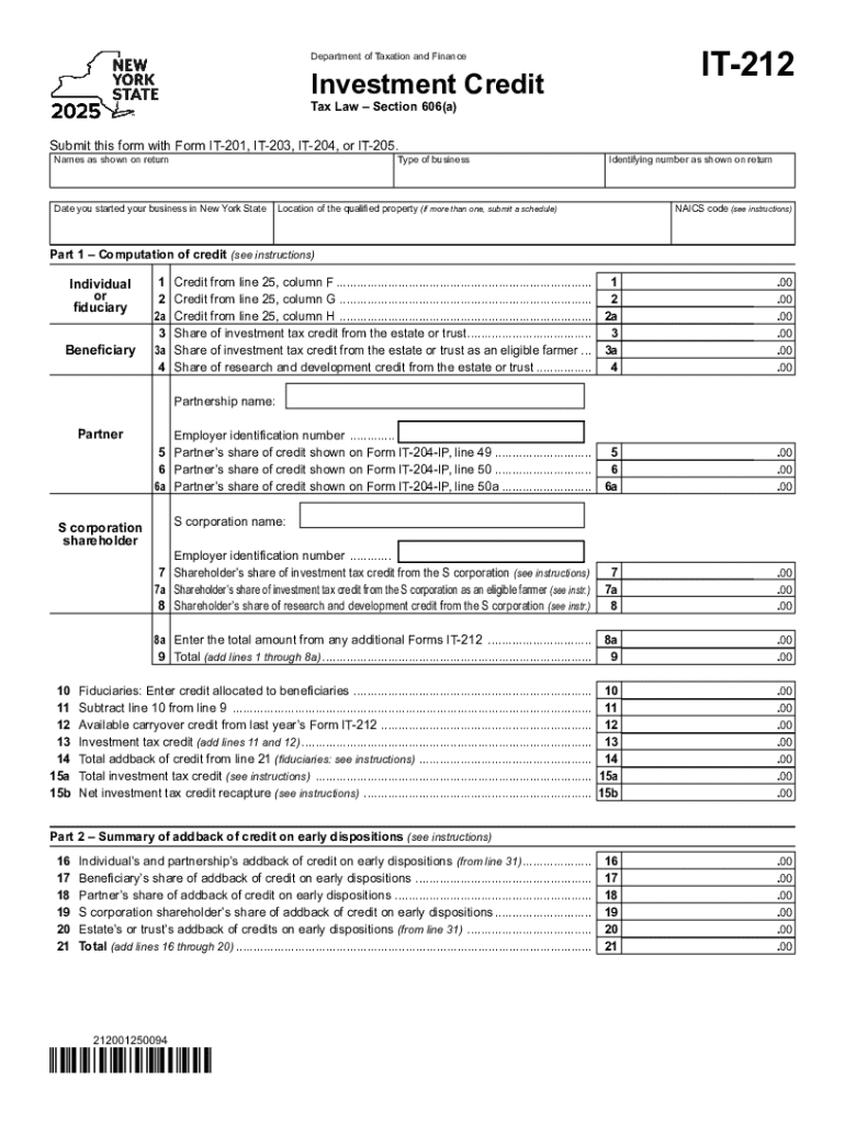 Instructions for Form it 212 Investment Credit Tax Year