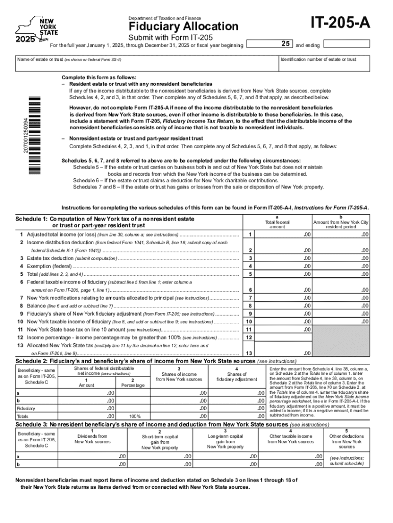Form it 205 T Allocation of Estimated Tax Tax NY