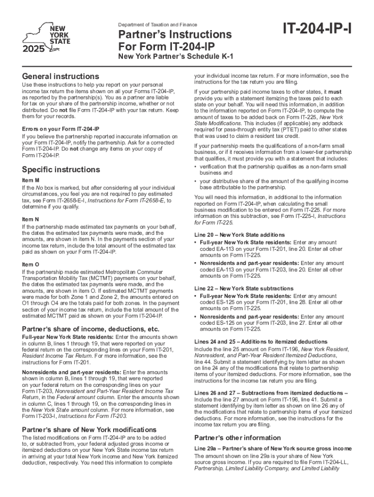 Partner&amp;#039;s Instructions for Form it 204 IP Tax NY Gov