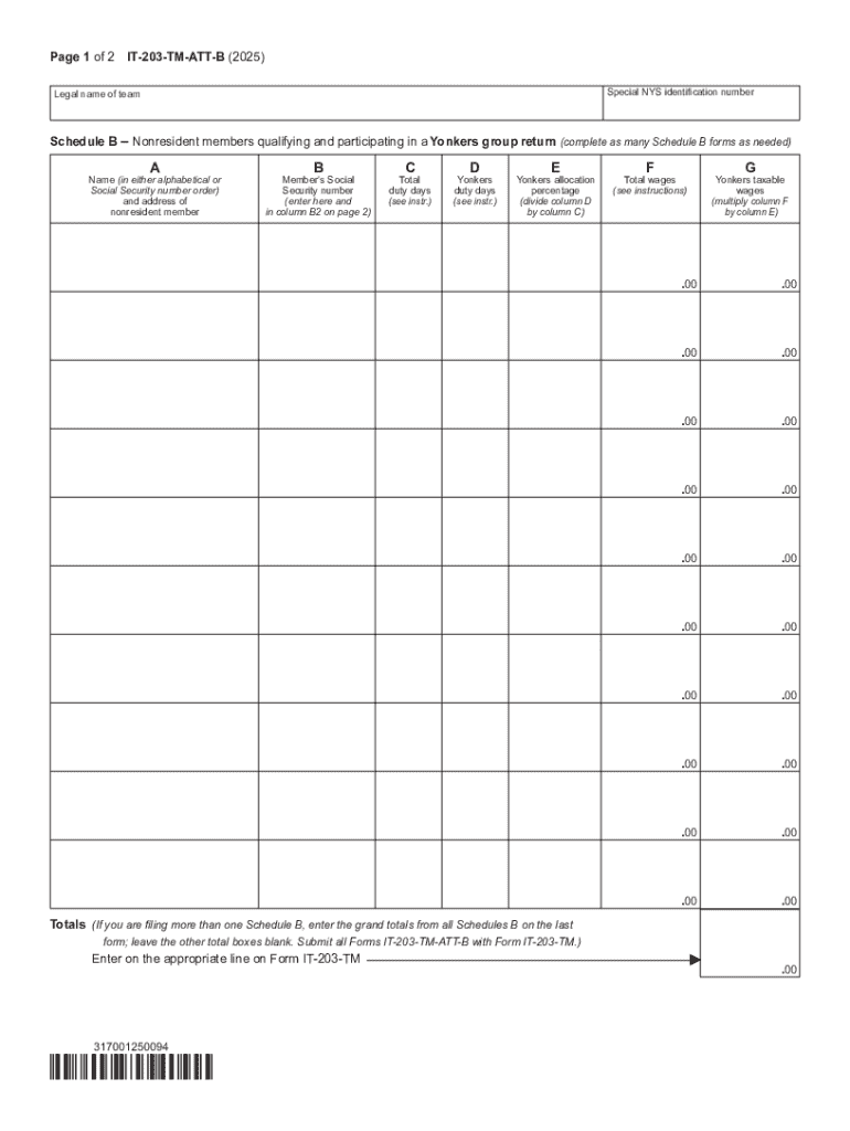 Schedule B Nonresident Members Yonkers Group Return  Form