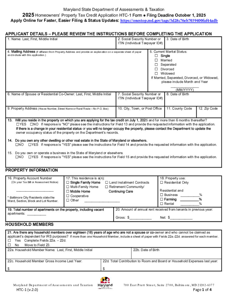 Homeowners&amp;#039; Property Tax Credit Application Form HTC