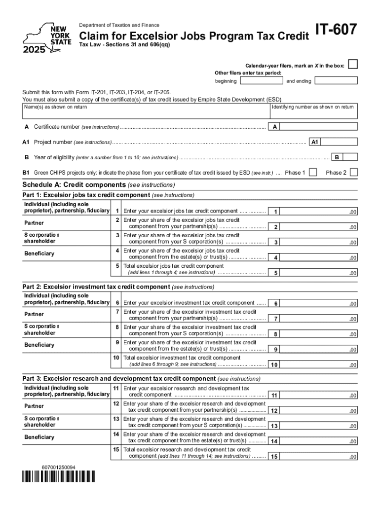 Form it 607 Claim for Excelsior Jobs Program Tax Credit Tax
