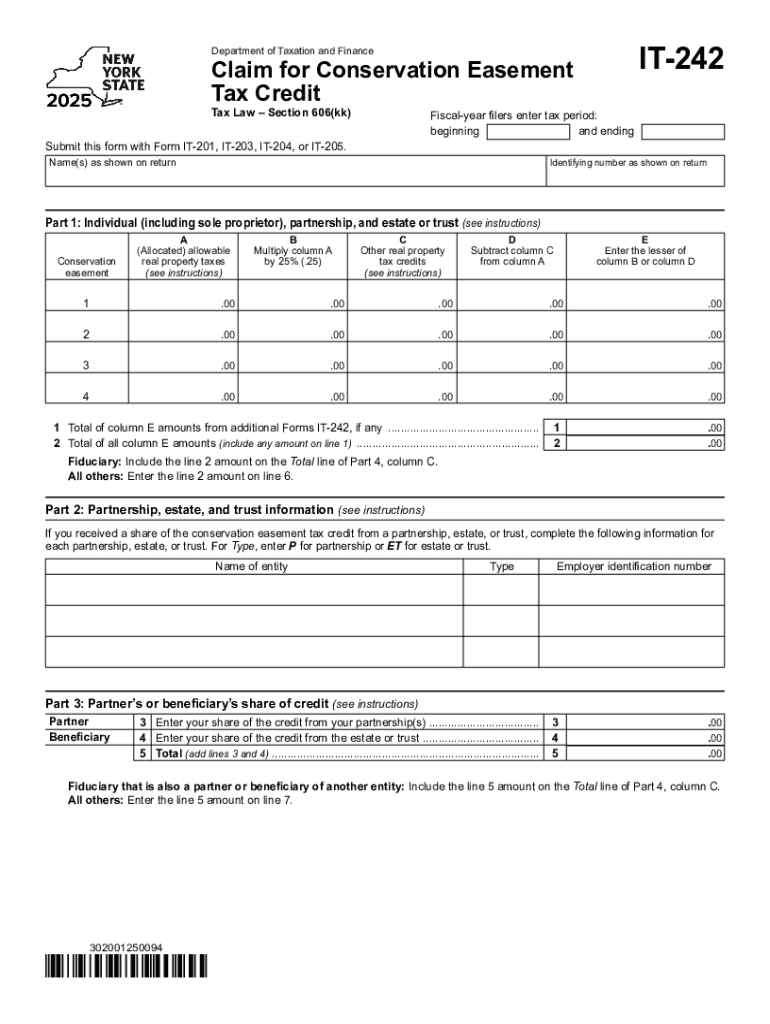 Form it 242 Claim for Conservation Easement Tax Credit Tax Year