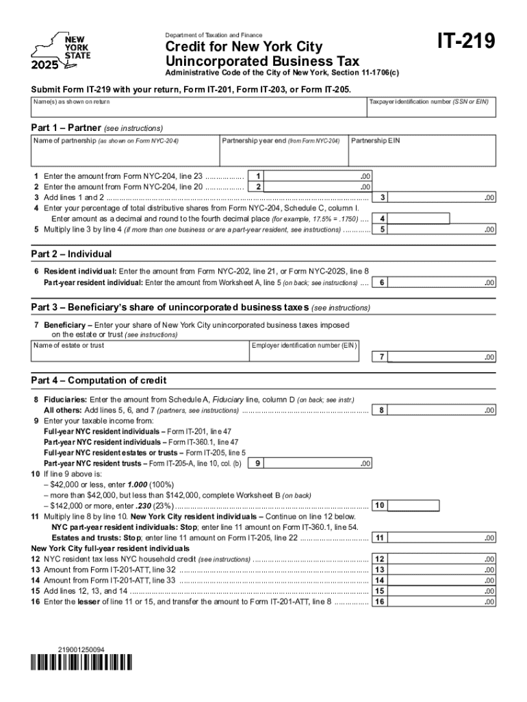Instructions for Form it 219 Credit for New York Tax NY Gov
