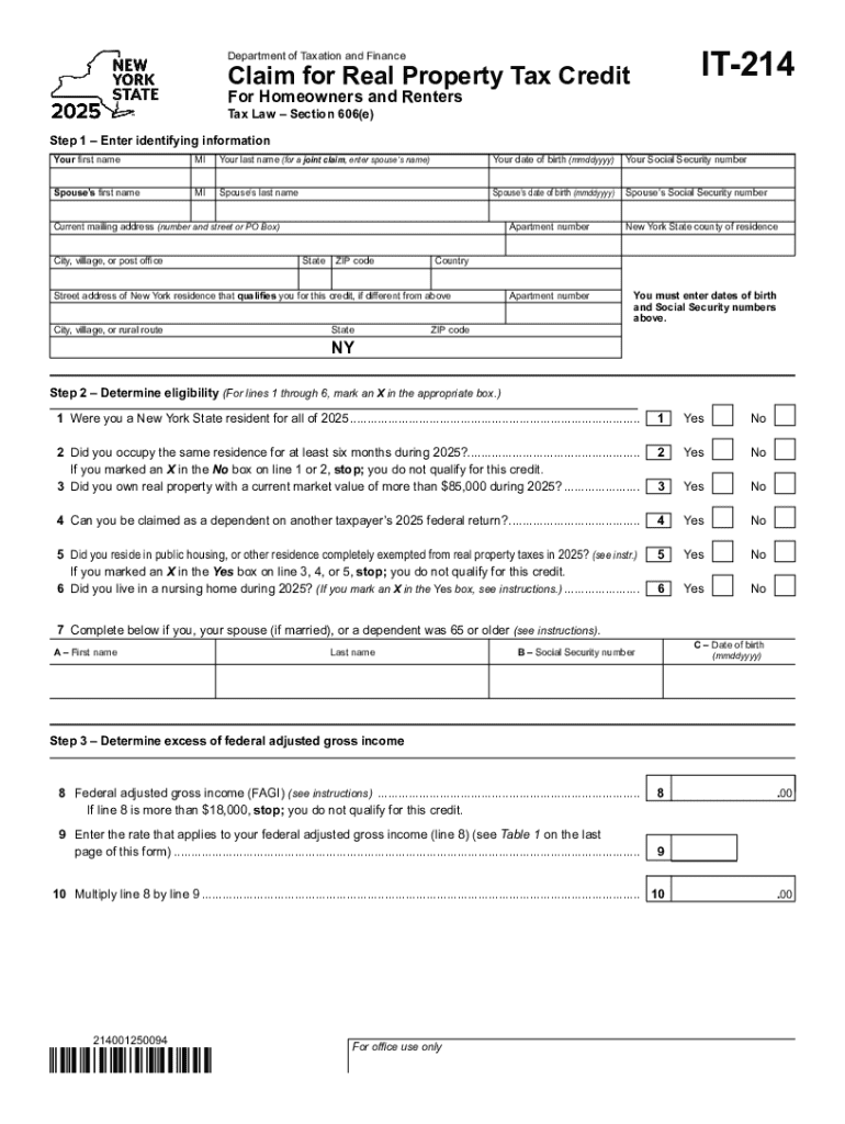 It 214 Claim for Real Property Tax Credit PDF Live  Form
