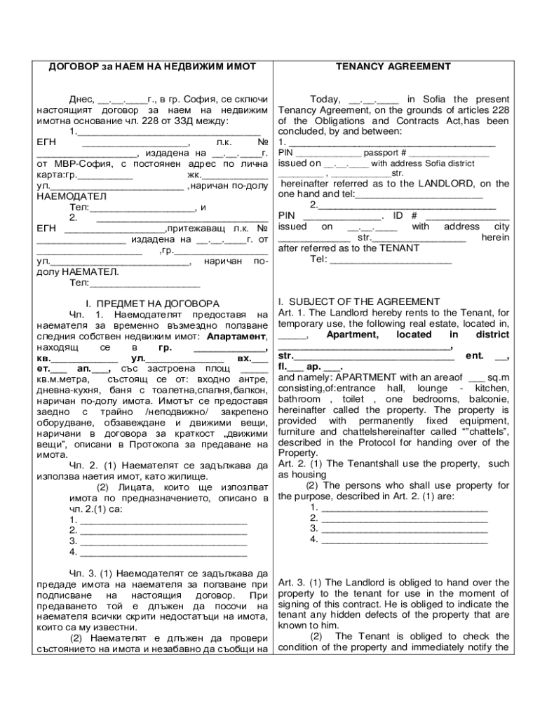 Bulgarian Tenancy Agreement  Form