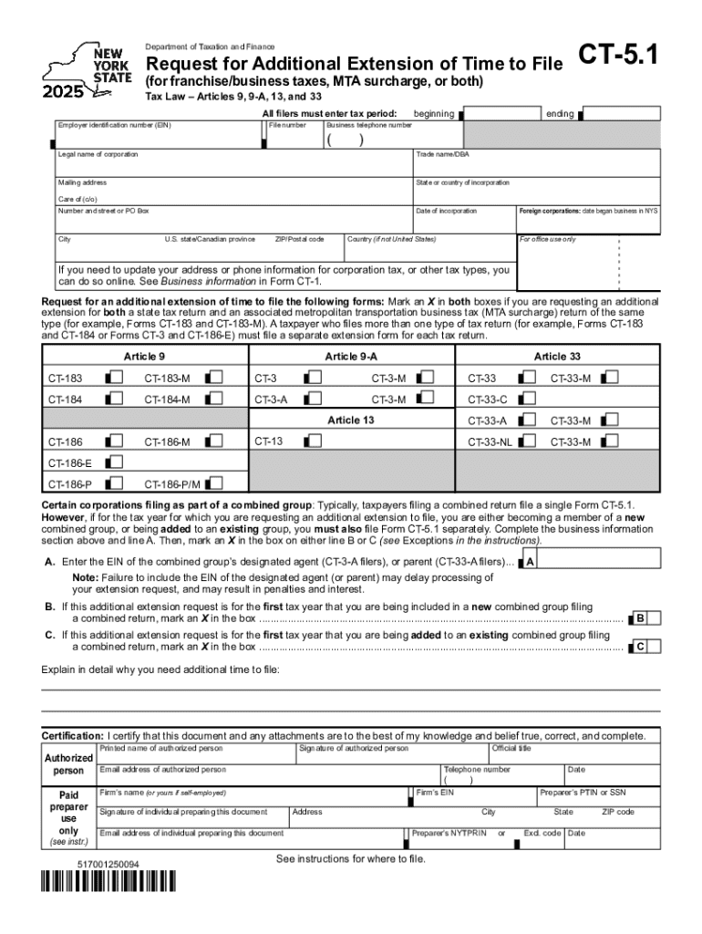  Instructions for Form CT 5 1 Request for Additional Extension 2025-2026
