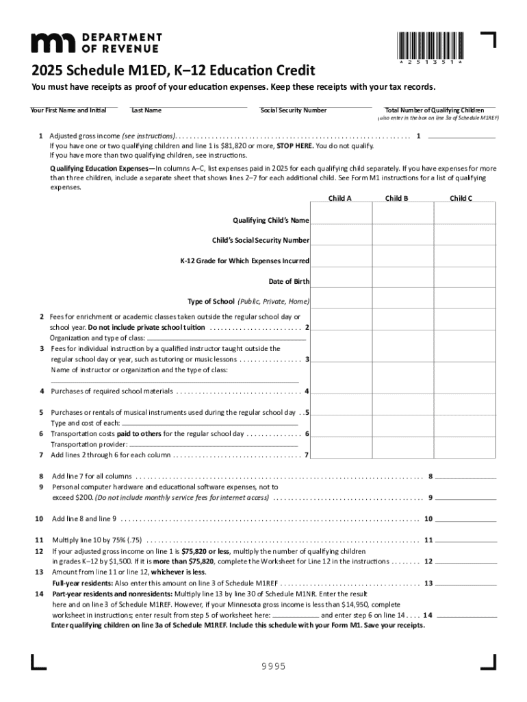  Minnesota K 12 Education Credit Form 2025-2026