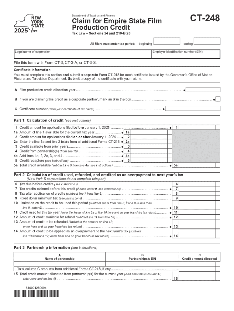 Form CT 248 Claim for Empire State Film Production Credit