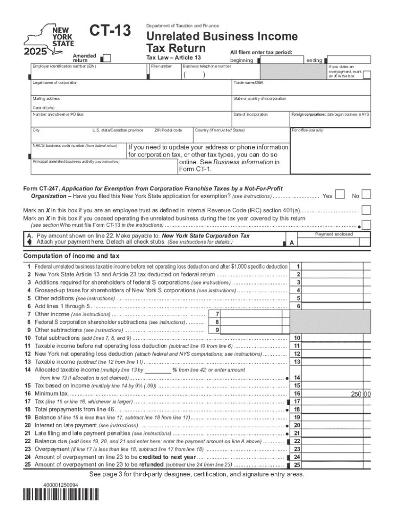 Form CT 13 Unrelated Business Income Tax Return Tax Year
