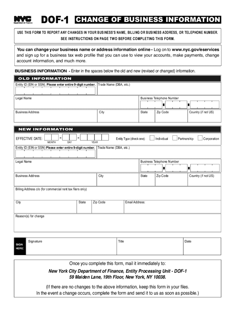 DOF 1 Change of Business Information