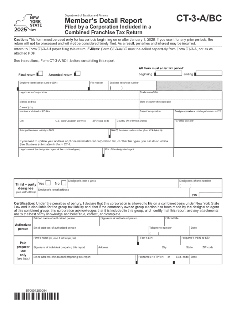 Form CT 3 ABC Member&amp;#039;s Detail Report Filed by a Corporation Included in a Combined Franchise Tax Return Tax Year