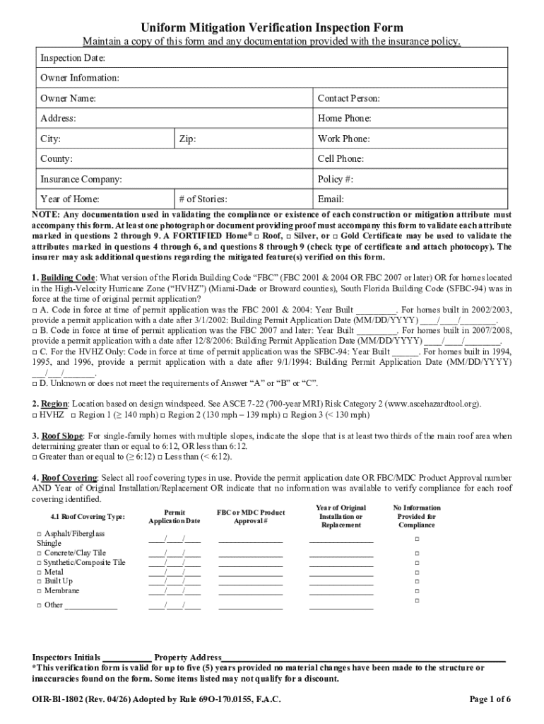 Uniform Mitigation Verification Inspection Form Floir