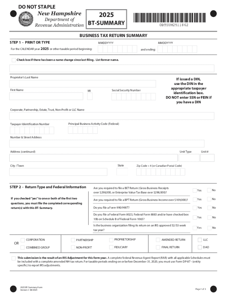  Print Form DO NOT STAPLE New Hampshire Department 2025-2026