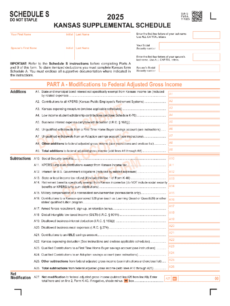 Kansas Supplemental Schedule S  Form