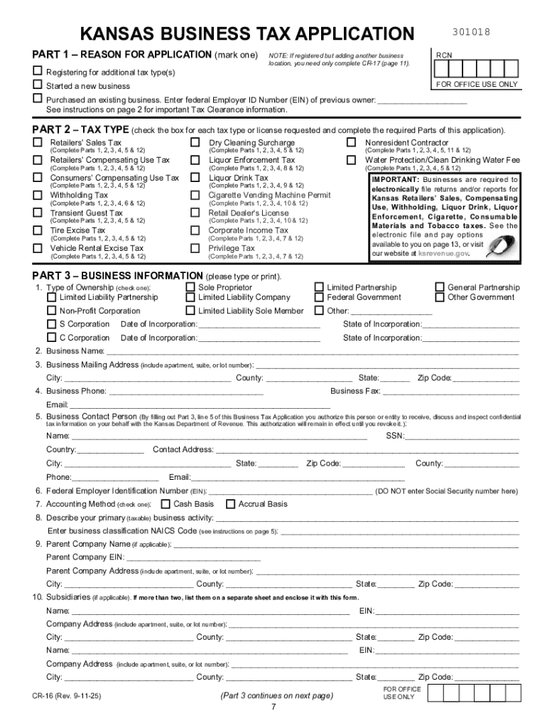 Kansas Business Tax Application  Form