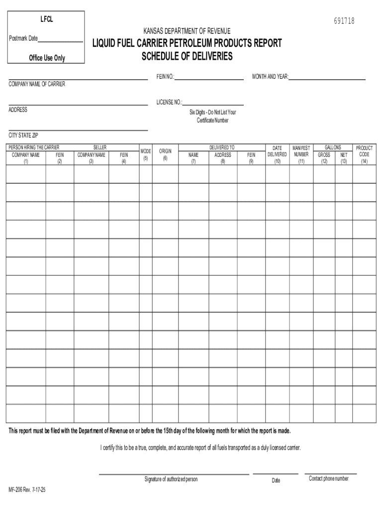 Kansas Liquid Fuel Carrier Petroleum Products Report  Form