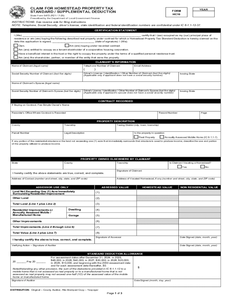 Indiana Homestead Property Tax Claim Form