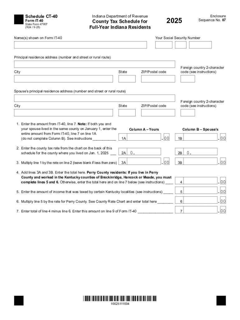 Indiana County Income Tax Schedule CT 40  Form