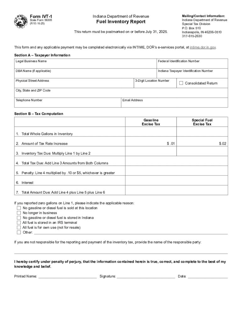 Indiana Fuel Inventory Report Form IVT 1