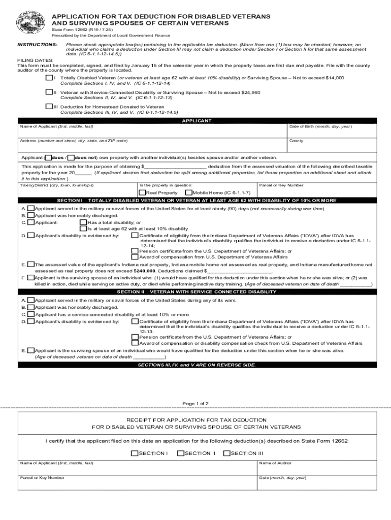 Indiana Disabled Veteran Tax Deduction Form