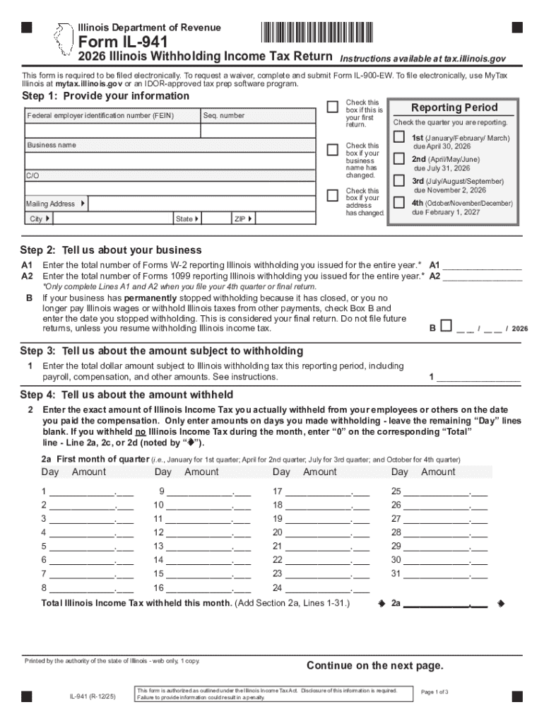 Illinois Withholding Income Tax Return Form IL 941
