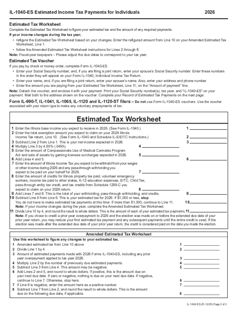 Illinois IL 1040 ES Estimated Income Tax Payments  Form