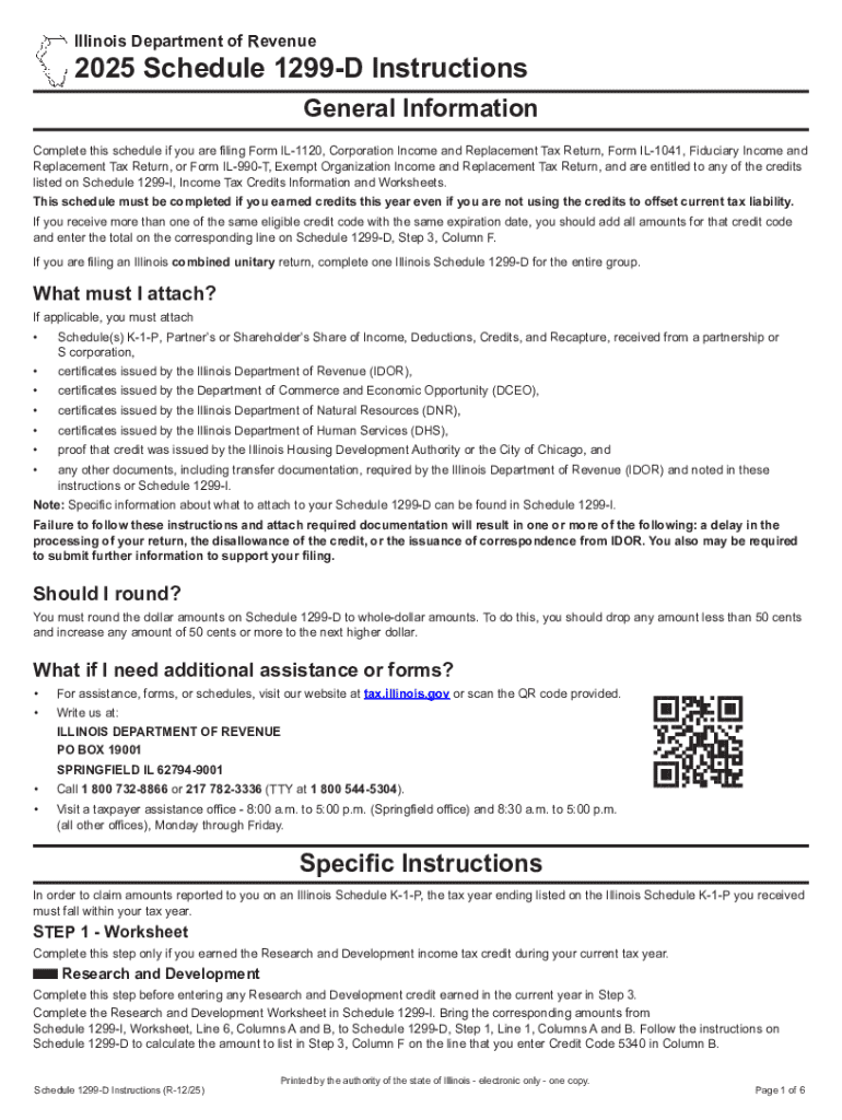 Illinois Schedule 1299 D Instructions  Form