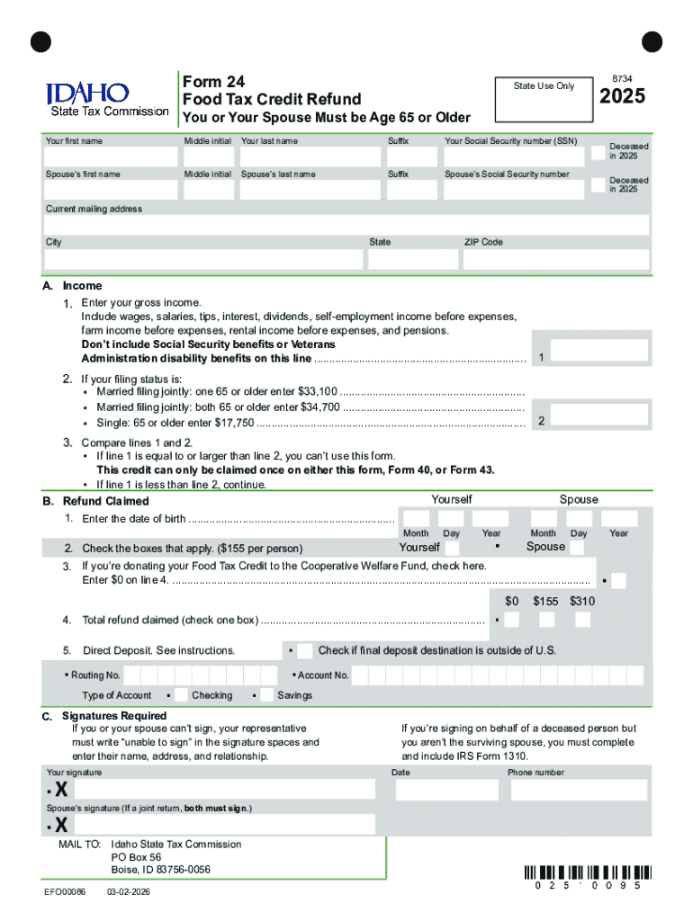 Idaho Food Tax Credit Refund Form 24