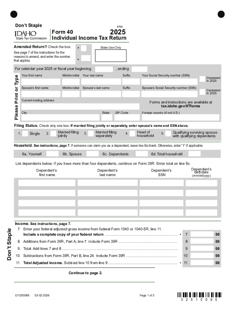 Idaho Form 40 Individual Income Tax Return