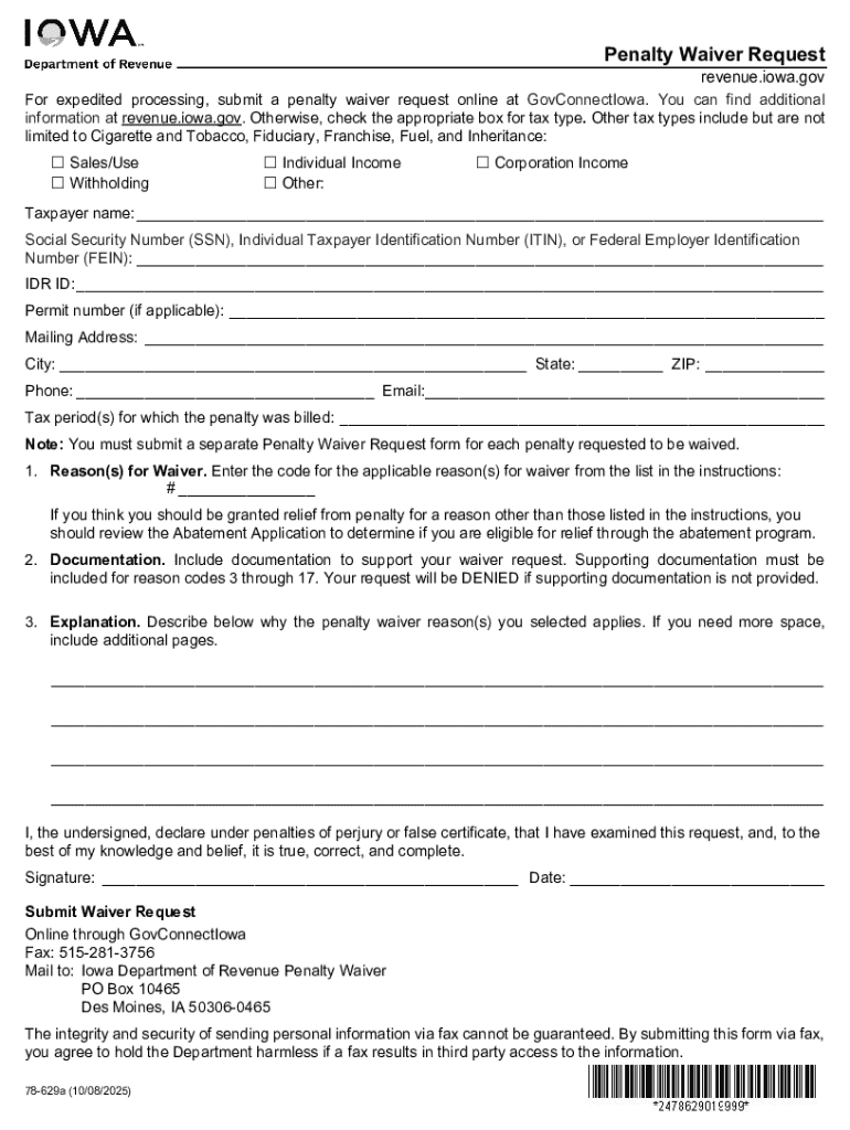 Iowa Penalty Waiver Request Fill Out &amp;amp; Sign Online  Form