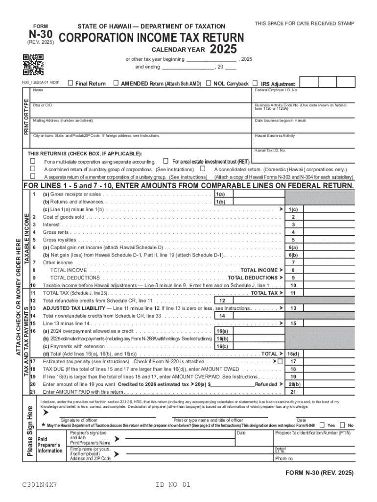 Form N 30, Rev , Corporation Income Tax Return