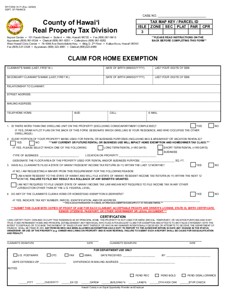 RP FORM 19 71 Rev 4 DEPT of FINANCE CASE