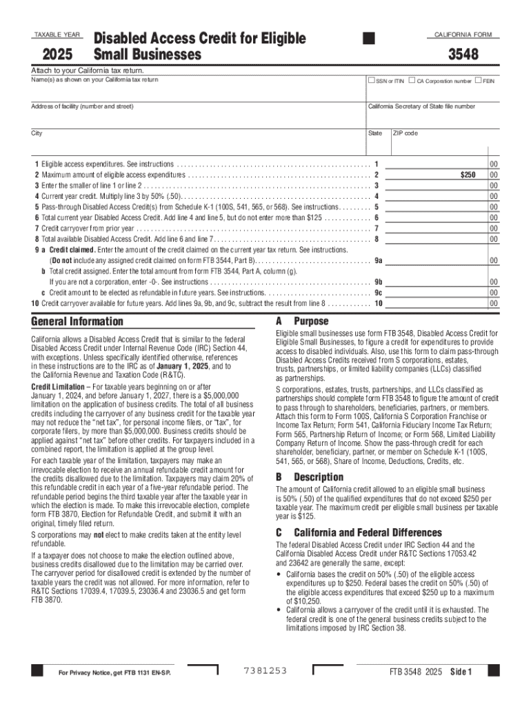 California Disabled Access Credit Form 3548