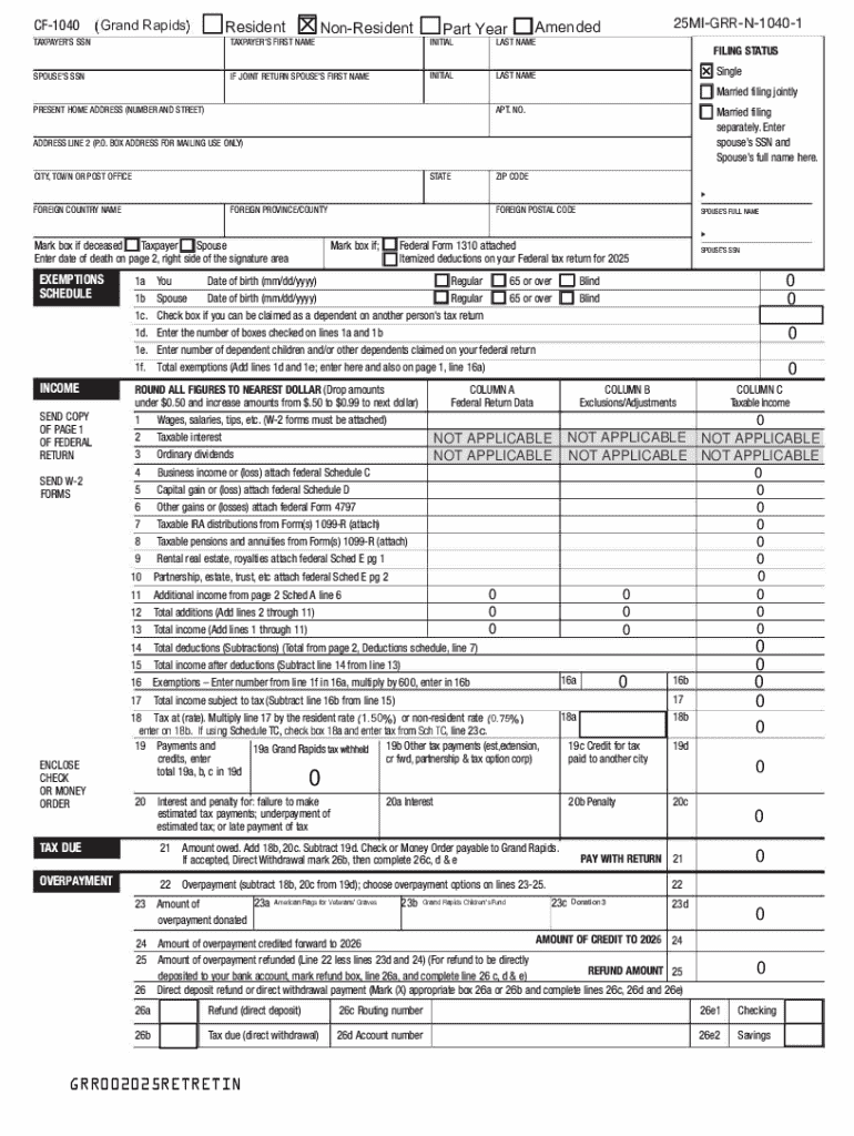  CITY of GRAND RAPIDS INCOME TAX GR 1040 NR NR 2025-2026