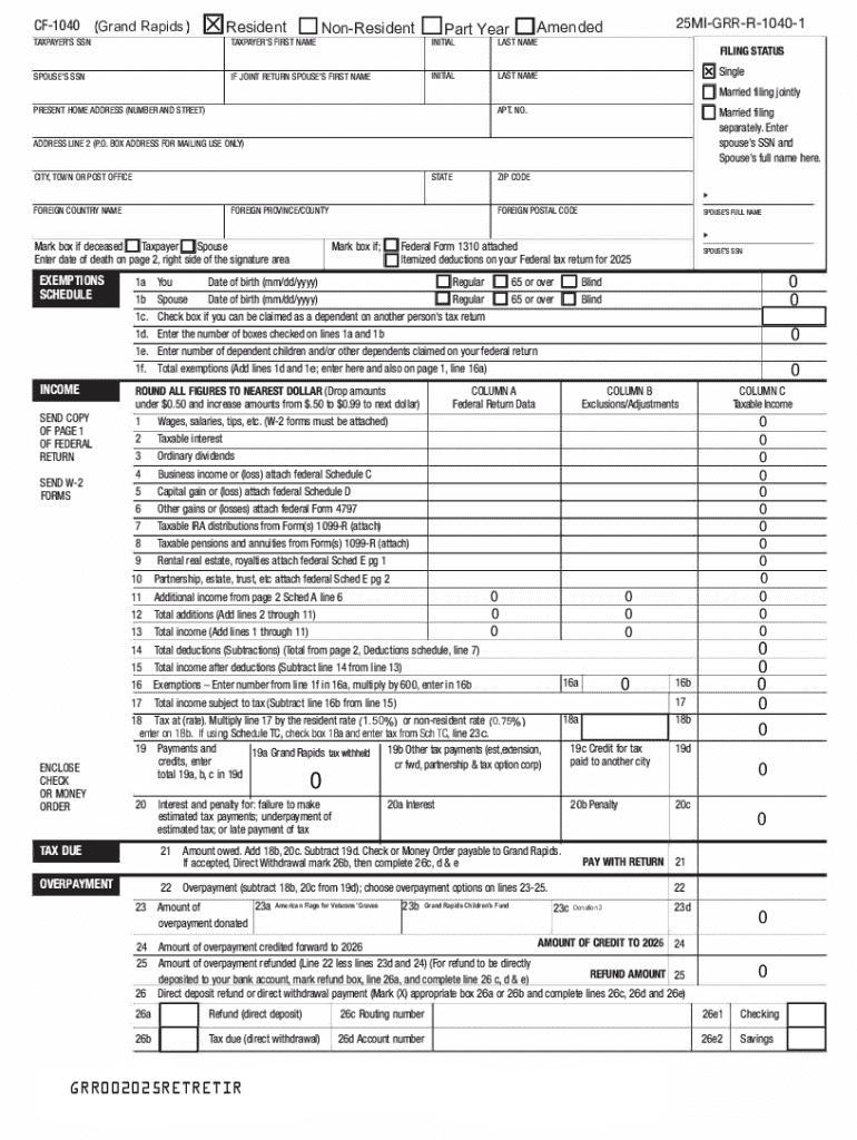 City of Grand Rapids Income Tax Resident Form