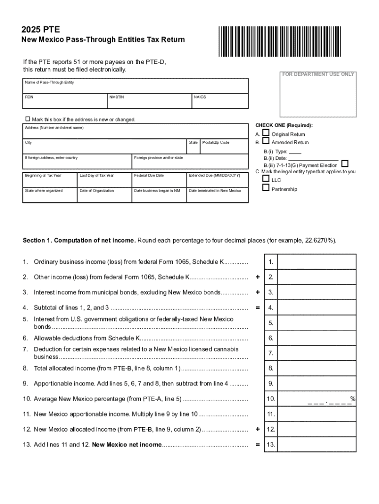  New Mexico Pass through Entities Tax Return 2025-2026