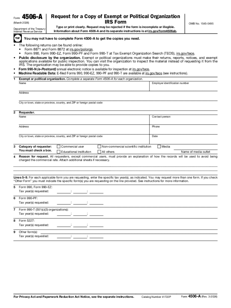 Request for a Copy of Exempt or Political Organization  Form