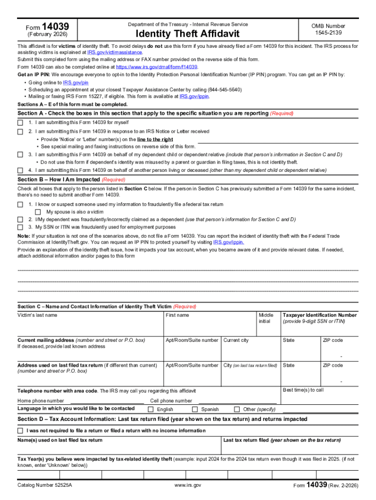 IRS Form 14039 Identity Theft Affidavit