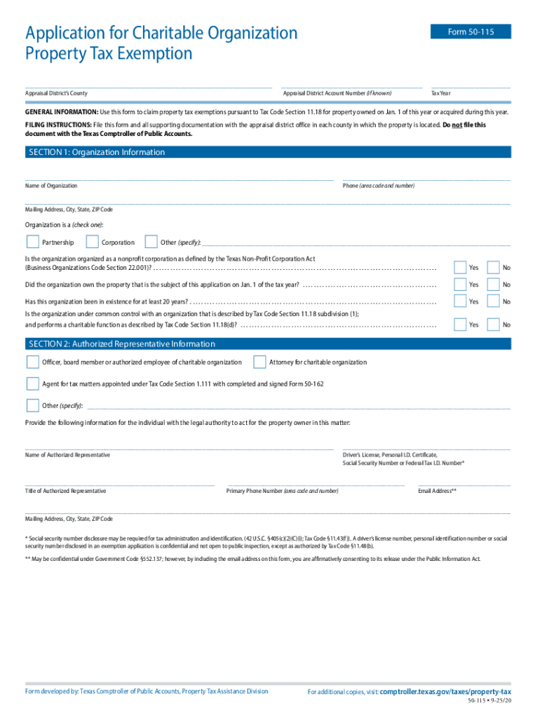  Application for Charitable Organization Property Tax Exemption 2025-2026