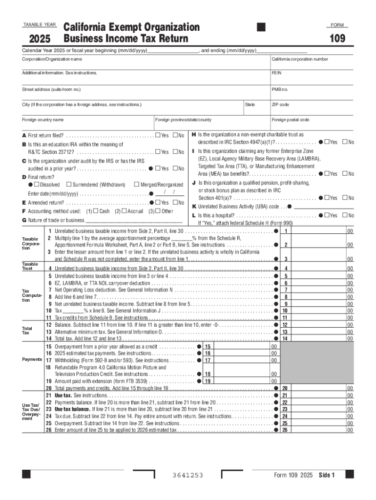 California Exempt Organization Business Income Tax Return  Form