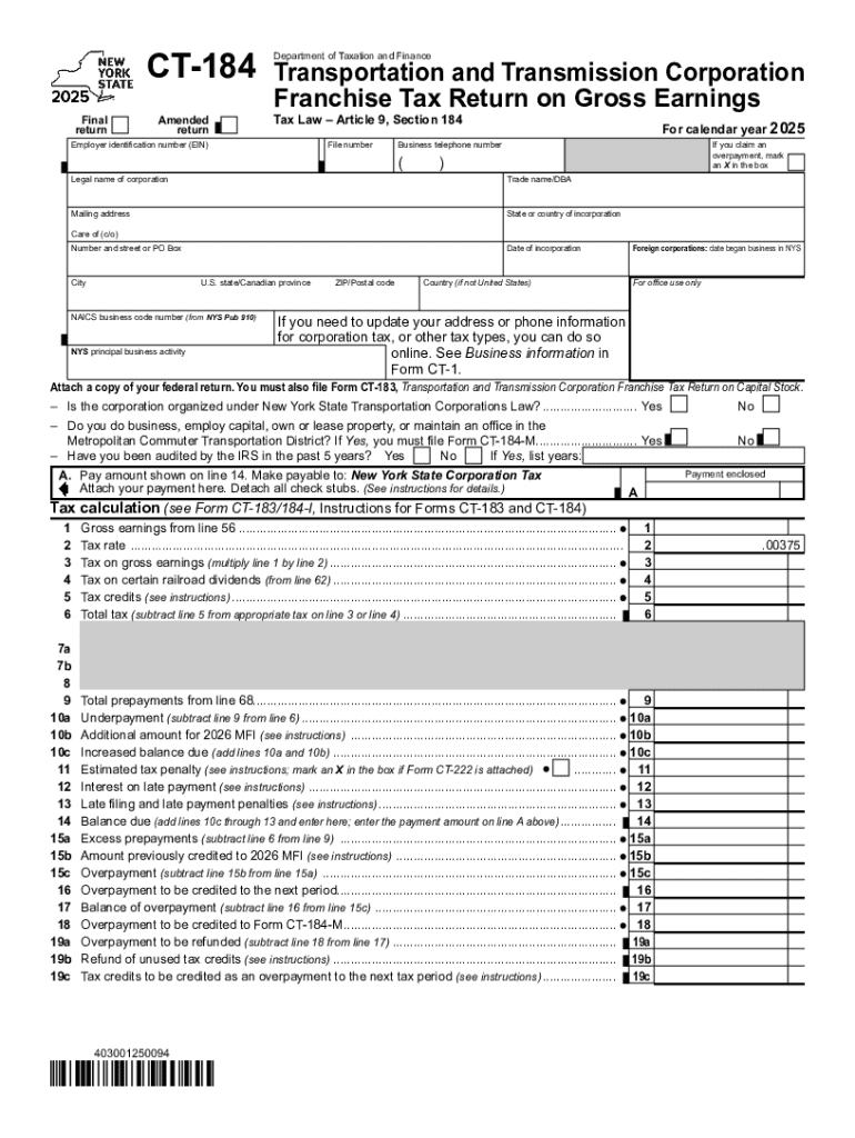  New York State Franchise Tax Return 2025-2026